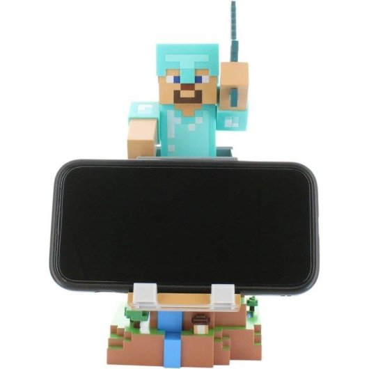 Figura Gaming Cable Guys Minecraft Steve con Armadura de Diamante Soporte para Mando y Smartphone