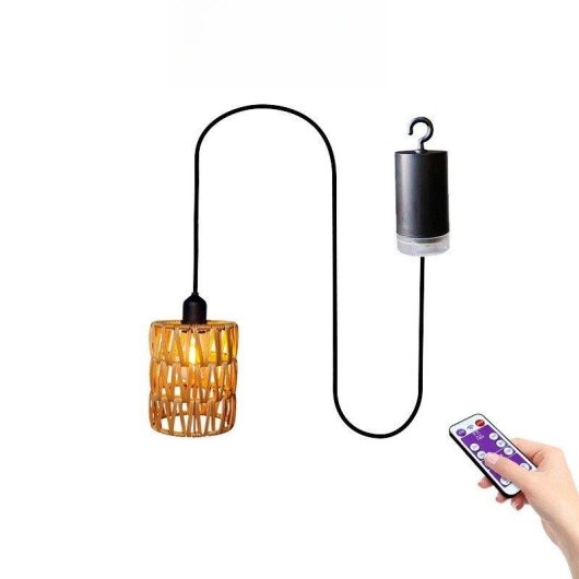 Hängelampe Autrucker aus geflochtenem Rattan mit Fernbedienung, Batterien, E27 (Warmes Licht)