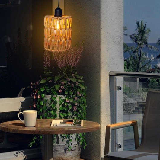 Hängelampe Autrucker aus geflochtenem Rattan mit Fernbedienung, Batterien, E27 (Warmes Licht)