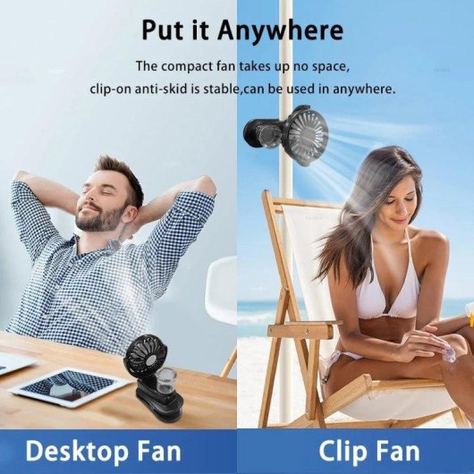 Mini Ventilador Autrucker Portátil 1W 4 Velocidades Humidificador Clip 360° Batería 1200mAh