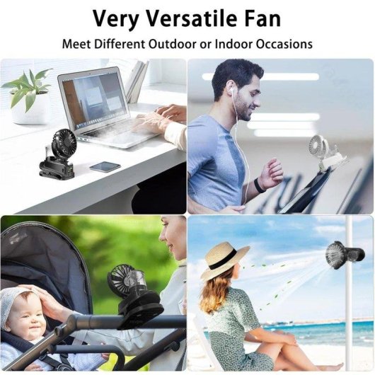 Mini Ventilador Autrucker Portátil 1W 4 Velocidades Humidificador Clip 360° Batería 1200mAh