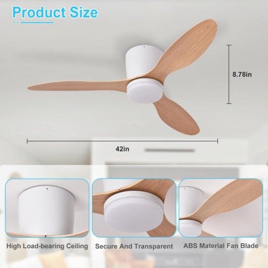 Deckenventilator mit Licht Autrucker 20W 107cm 6 Stufen DC Fernbedienung Winterbetrieb