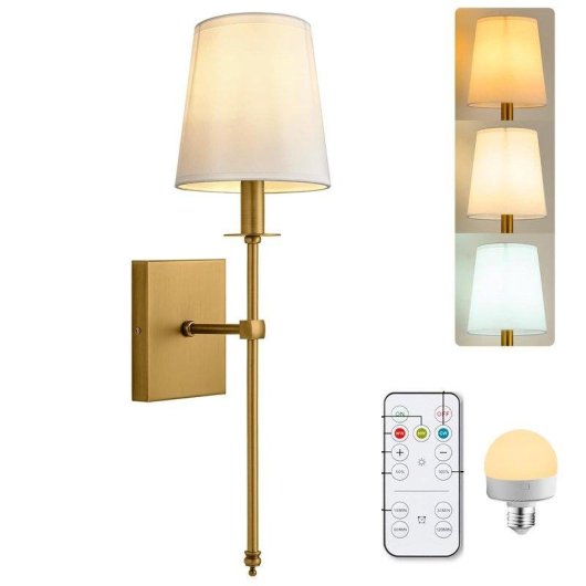 Aplique Pared Autrucker Mando 3 Couleurs Réglable Écran Tissu Blanc Base E27