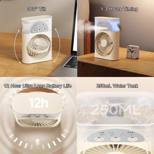 Mini Ventilador Autrucker USB Nebulizador 3 Velocidades Ultra Silencioso Temporizador Recargable