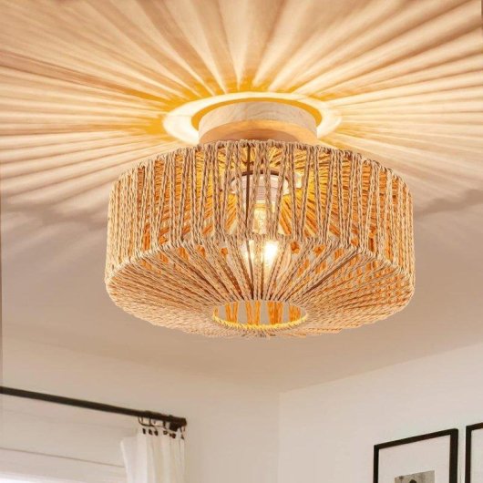 Lampe suspendue en rotin tissé à la main Autrucker style boho E27
