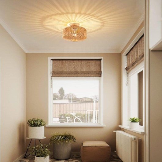 Lampe suspendue en rotin tissé à la main Autrucker style boho E27
