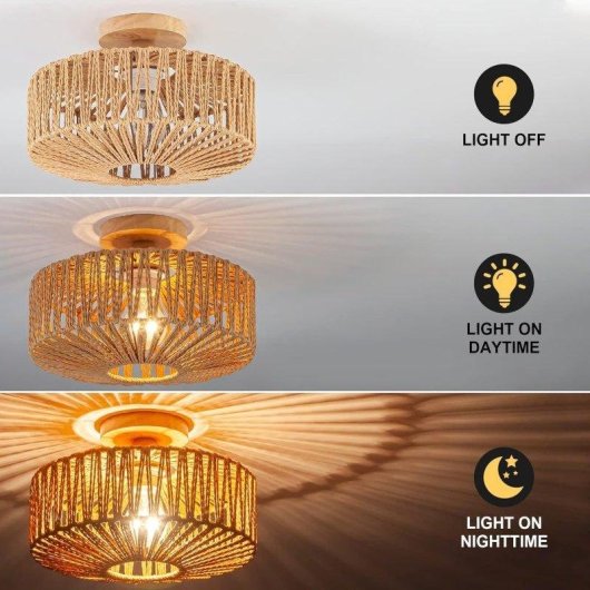 Lampe suspendue en rotin tissé à la main Autrucker style boho E27