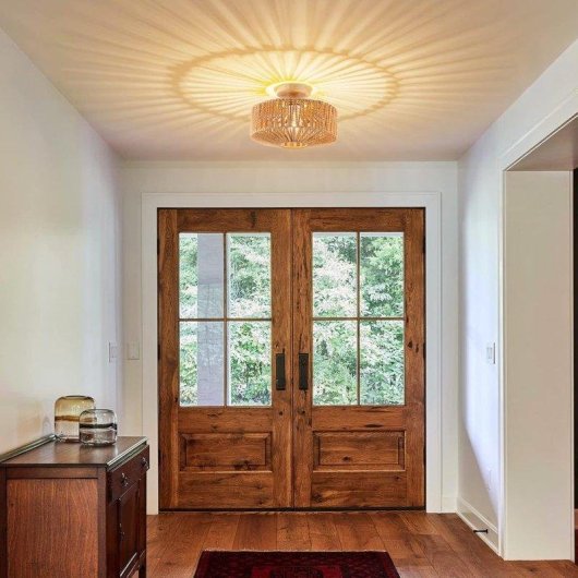 Lampe suspendue en rotin tissé à la main Autrucker style boho E27