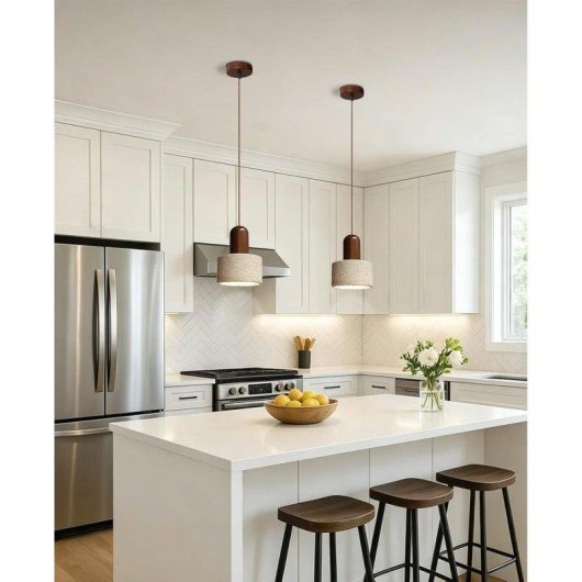 Moderne Pendelleuchte Autrucker E27 Travertin Synthetik