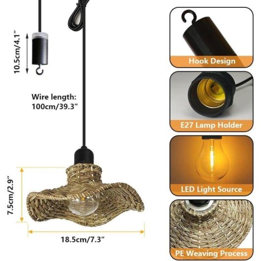 Hängelampe Bohemia Rattan Autrucker IP44 Helligkeitssteuerung Timer