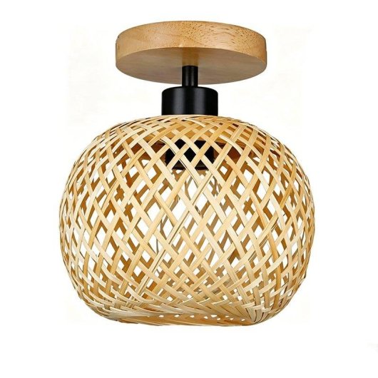 Lampe de plafond semi-encastrée Autrucker en rotin et bambou naturel style rustique