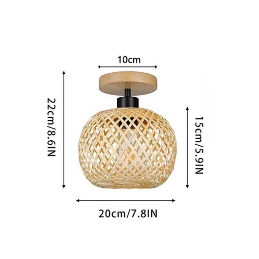 Lampe de plafond semi-encastrée Autrucker en rotin et bambou naturel style rustique