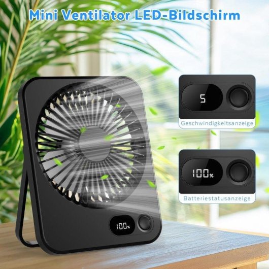 Mini Ventilador Autrucker USB 3600mAh 5 Velocidades Silencioso Pantalla LED Inalámbrico Portátil