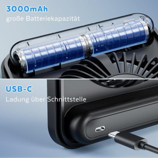 Mini Ventilador Autrucker USB 3600mAh 5 Velocidades Silencioso Pantalla LED Inalámbrico Portátil