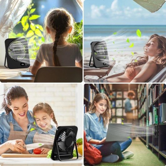 Mini Ventilador Autrucker USB 3600mAh 5 Velocidades Silencioso Pantalla LED Inalámbrico Portátil