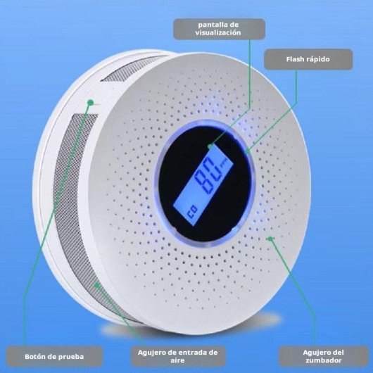 Detector de Humo y Gas Autrucker Alarma 2 en 1 Pantalla LCD Batería