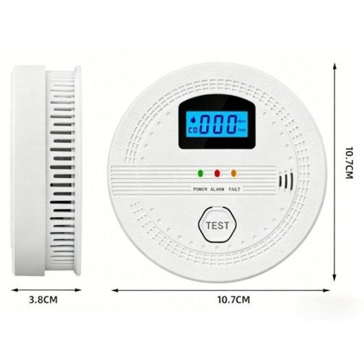 Detector de Humo y Gas Autrucker Pantalla Digital Alarma Sonora Visual LED Blanco
