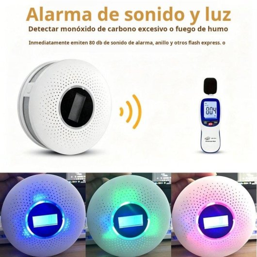Detector de Humo y Gas Autrucker Detección Doble Alarma LCD Inalámbrico