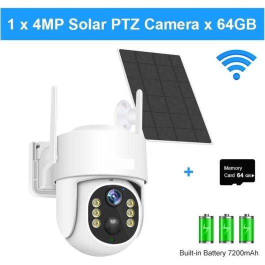 Caméra de surveillance Autrucker 4MP Vision Nocturne Extérieure Panneau Solaire Audio Bidirectionnel