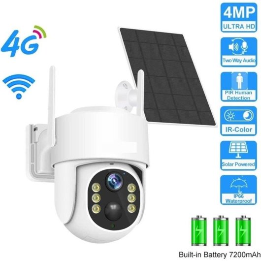 Caméra de surveillance Autrucker 4MP Vision Nocturne Extérieure Panneau Solaire Audio Bidirectionnel