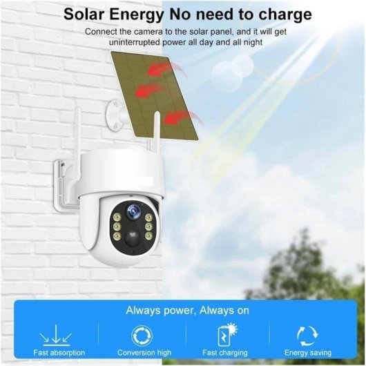 Caméra de surveillance Autrucker 4MP Vision Nocturne Extérieure Panneau Solaire Audio Bidirectionnel