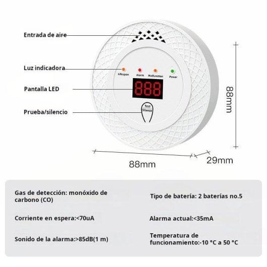 Rilevatore di fumo e gas Autrucker Monitoraggio continuo Allarme e display digitale