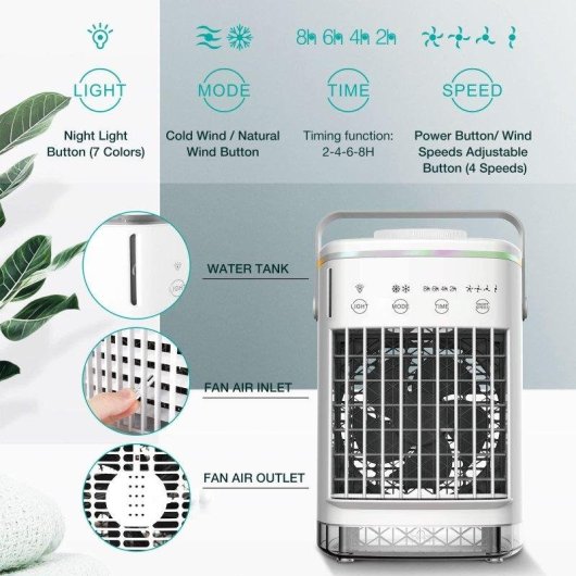 Mini USB-Ventilator Autrucker 4 Stufen 7 LED-Farben 700ml Wassertank Oszillierend