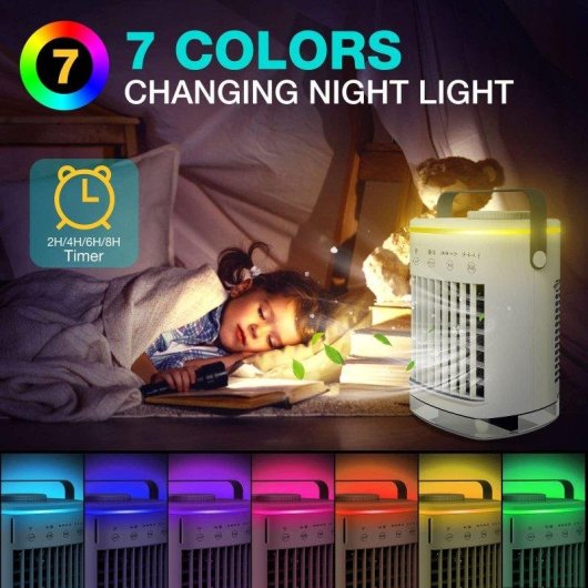 Mini USB-Ventilator Autrucker 4 Stufen 7 LED-Farben 700ml Wassertank Oszillierend