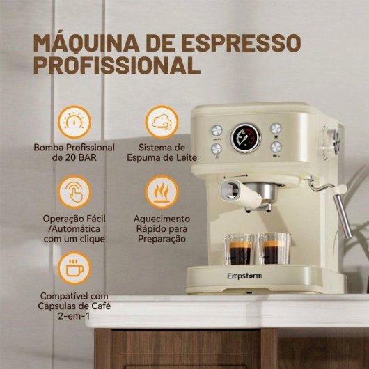 Máquina de café expresso semiautomática Rolipo Em_04 1,5 L 20 Bares com espumador