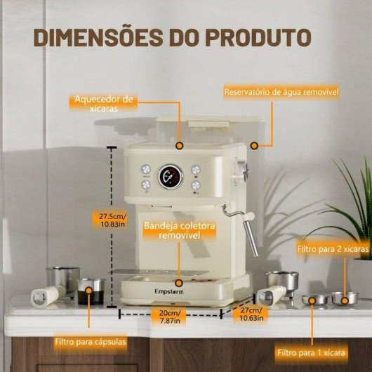 Máquina de café expresso semiautomática Rolipo Em_04 1,5 L 20 Bares com espumador