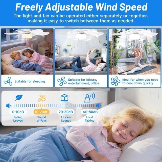Deckenventilator mit Licht Autrucker 40W 52cm 3 Stufen Fernbedienung LED Leise