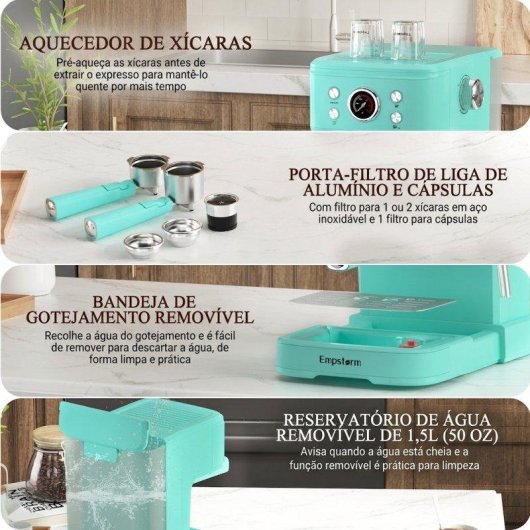 Máquina de café expresso semiautomática Rolipo Em_04 1,5 L 20 Bares azul
