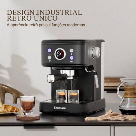 Máquina de café expresso semiautomática Rolipo Em_04 20 bares 1,5 L com espumador painel digital