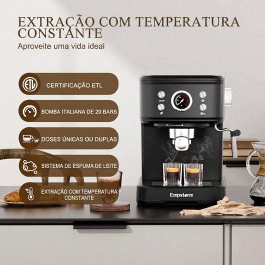Máquina de café expresso semiautomática Rolipo Em_04 20 bares 1,5 L com espumador painel digital
