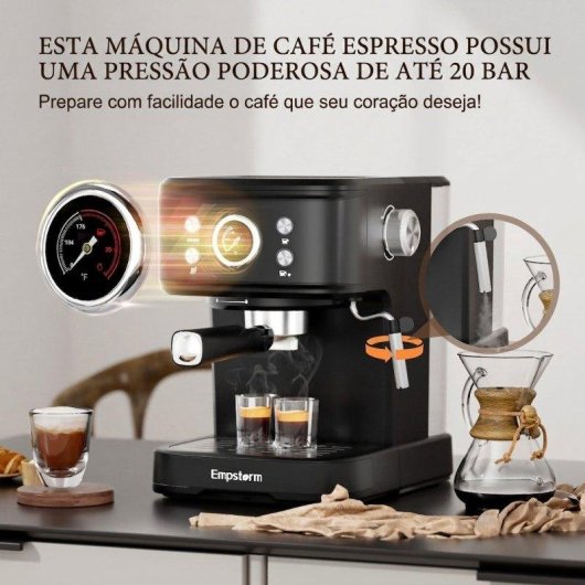 Máquina de café expresso semiautomática Rolipo Em_04 20 bares 1,5 L com espumador painel digital