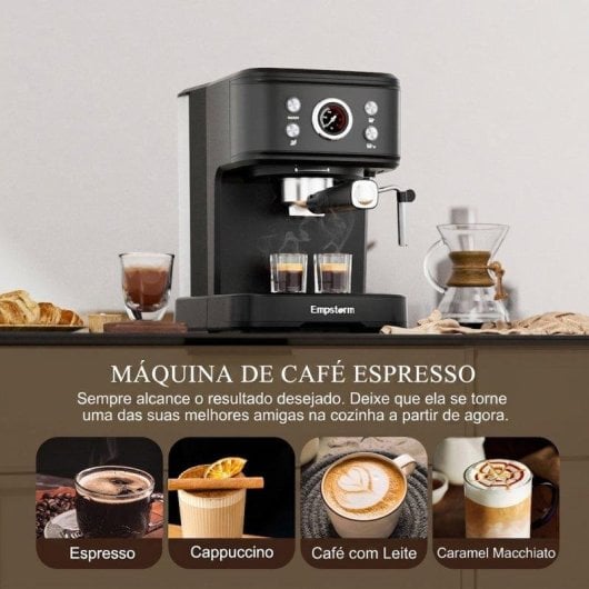 Máquina de café expresso semiautomática Rolipo Em_04 20 bares 1,5 L com espumador painel digital