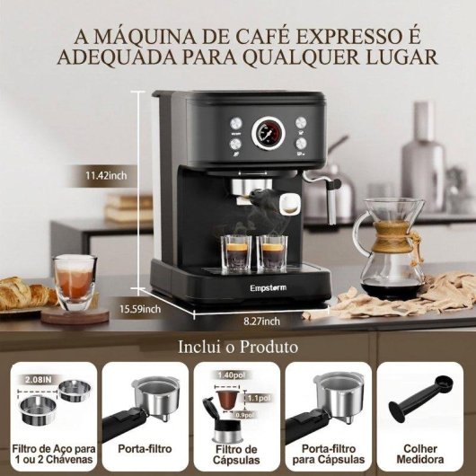 Máquina de café expresso semiautomática Rolipo Em_04 20 bares 1,5 L com espumador painel digital