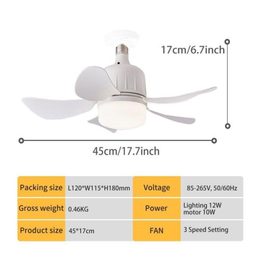 Ventilador de Techo con Luz Autrucker 3 Velocidades Mando a Distancia 5 Aspas E27 3 Tonos