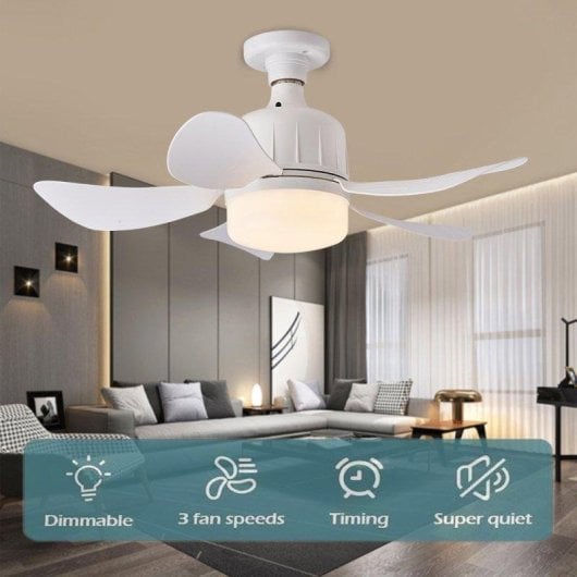 Ventilador de Techo con Luz Autrucker 3 Velocidades Mando a Distancia 5 Aspas E27 3 Tonos