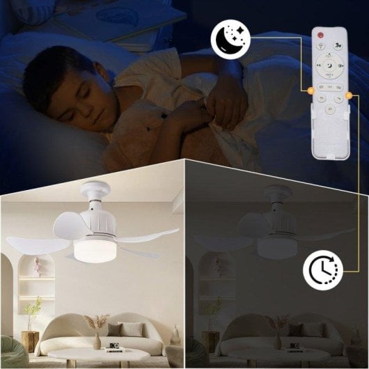 Ventilador de Techo con Luz Autrucker 3 Velocidades Mando a Distancia 5 Aspas E27 3 Tonos
