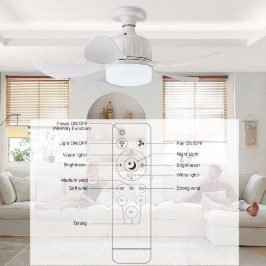 Ventilador de Techo con Luz Autrucker 3 Velocidades Mando a Distancia 5 Aspas E27 3 Tonos