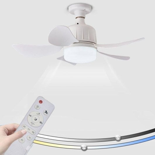 Ventilador de Techo con Luz Autrucker 3 Velocidades Mando a Distancia 5 Aspas E27 3 Tonos