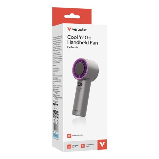 Mini Ventilatore Portatile Verbatim Cool 'n' Go Ice Touch 8W 3 Velocità Batteria Ricaricabile Grigio/Viola