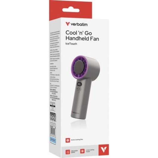 Mini Ventilatore Portatile Verbatim Cool 'n' Go Ice Touch 8W 3 Velocità Batteria Ricaricabile Grigio/Viola
