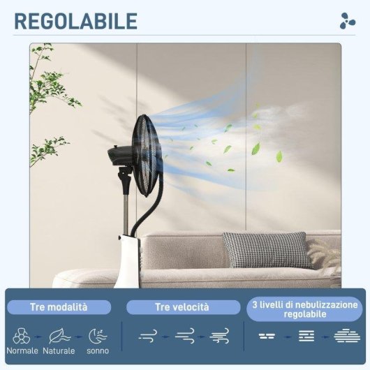 Ventilatore Nebulizzatore a Piantana Rolipo 3L 3 Modalità 3 Velocità Telecomando Nero
