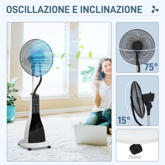 Ventilatore Nebulizzatore a Piantana Rolipo 3L 3 Modalità 3 Velocità Telecomando Nero