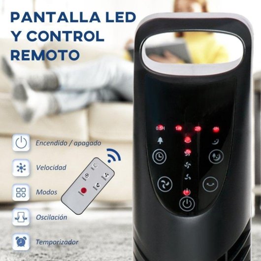 Ventilatore a Colonna Rolipo 40W 3 Velocità 3 Modalità Oscillazione 70° Timer Telecomando Nero