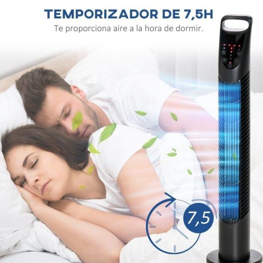 Ventilatore a Colonna Rolipo 40W 3 Velocità 3 Modalità Oscillazione 70° Timer Telecomando Nero