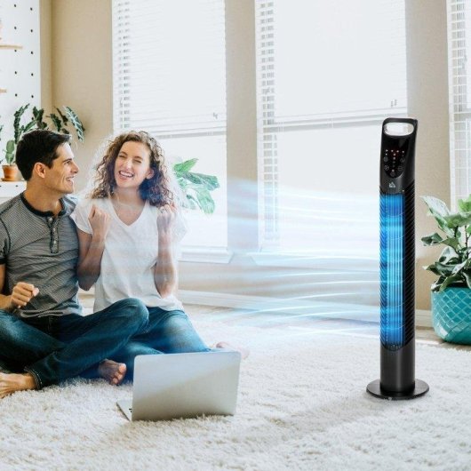 Ventilatore a Colonna Rolipo 40W 3 Velocità 3 Modalità Oscillazione 70° Timer Telecomando Nero
