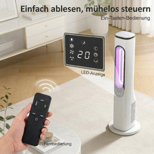 Ventilatore a Colonna Senza Pale Rolipo Silenzioso 3 Velocità Oscillazione 50° Telecomando